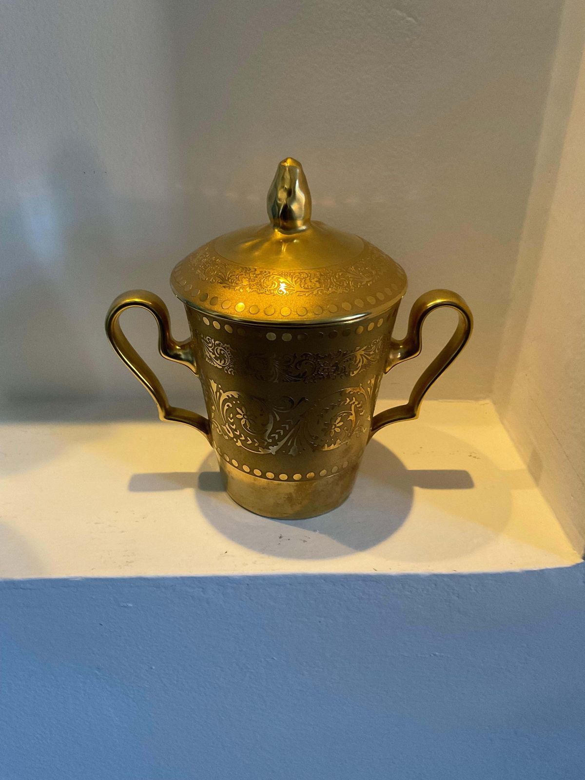 Home Decor Limoges Porcelain   Container With 2 Handles, Lid And Plate , Gold Glaze photo