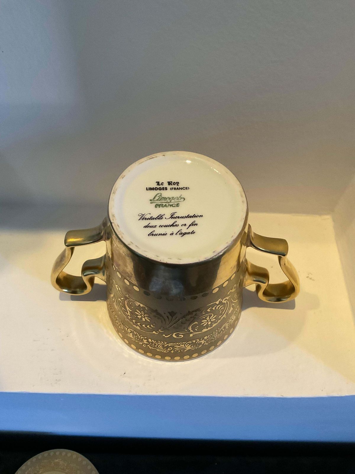 650.0 Limoges Porcelain   Container With 2 Handles, Lid And Plate , Gold Glaze photo