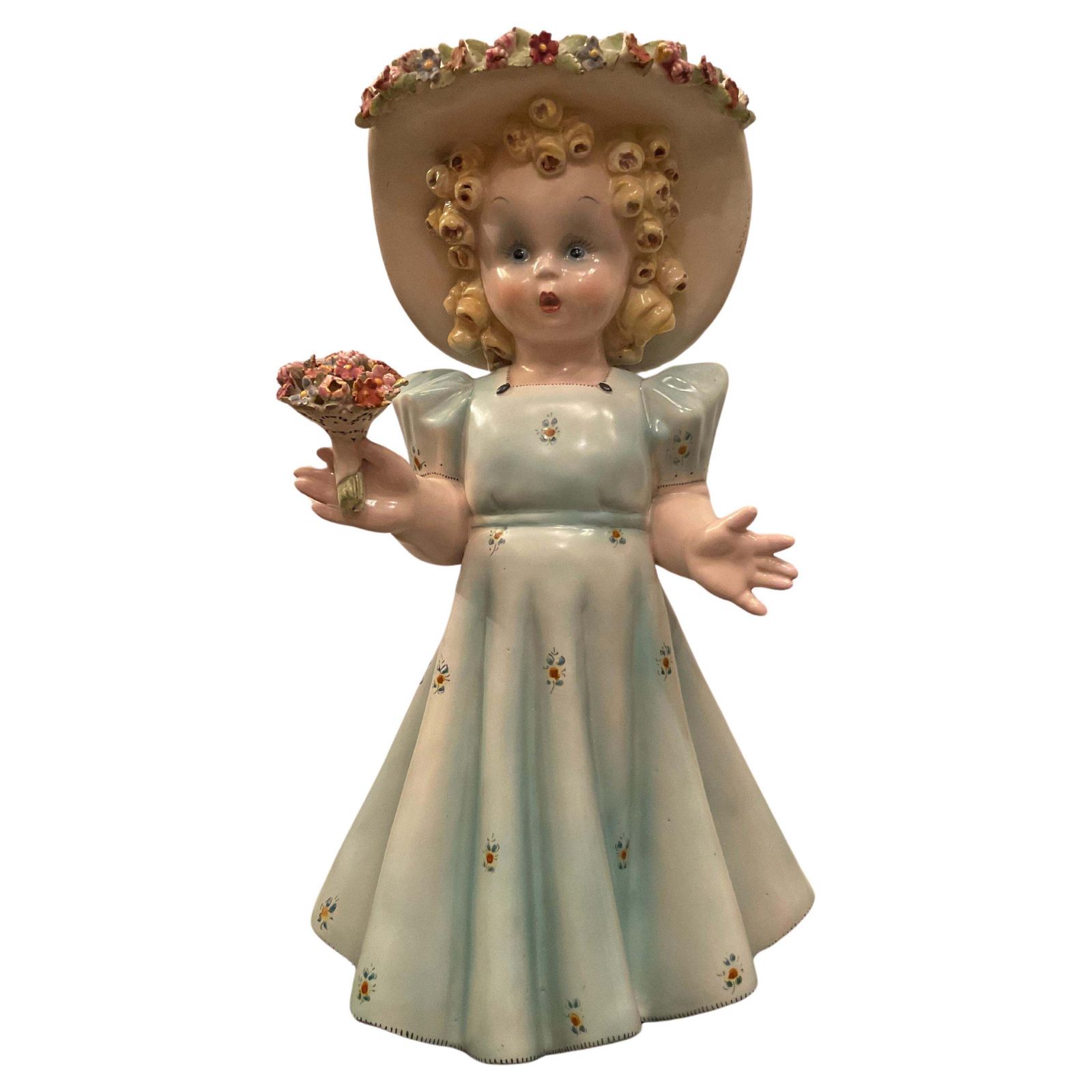 Tosin La Freccia   Polychrome Ceramic Baby Girl   Veneto 1940   Made In Italy