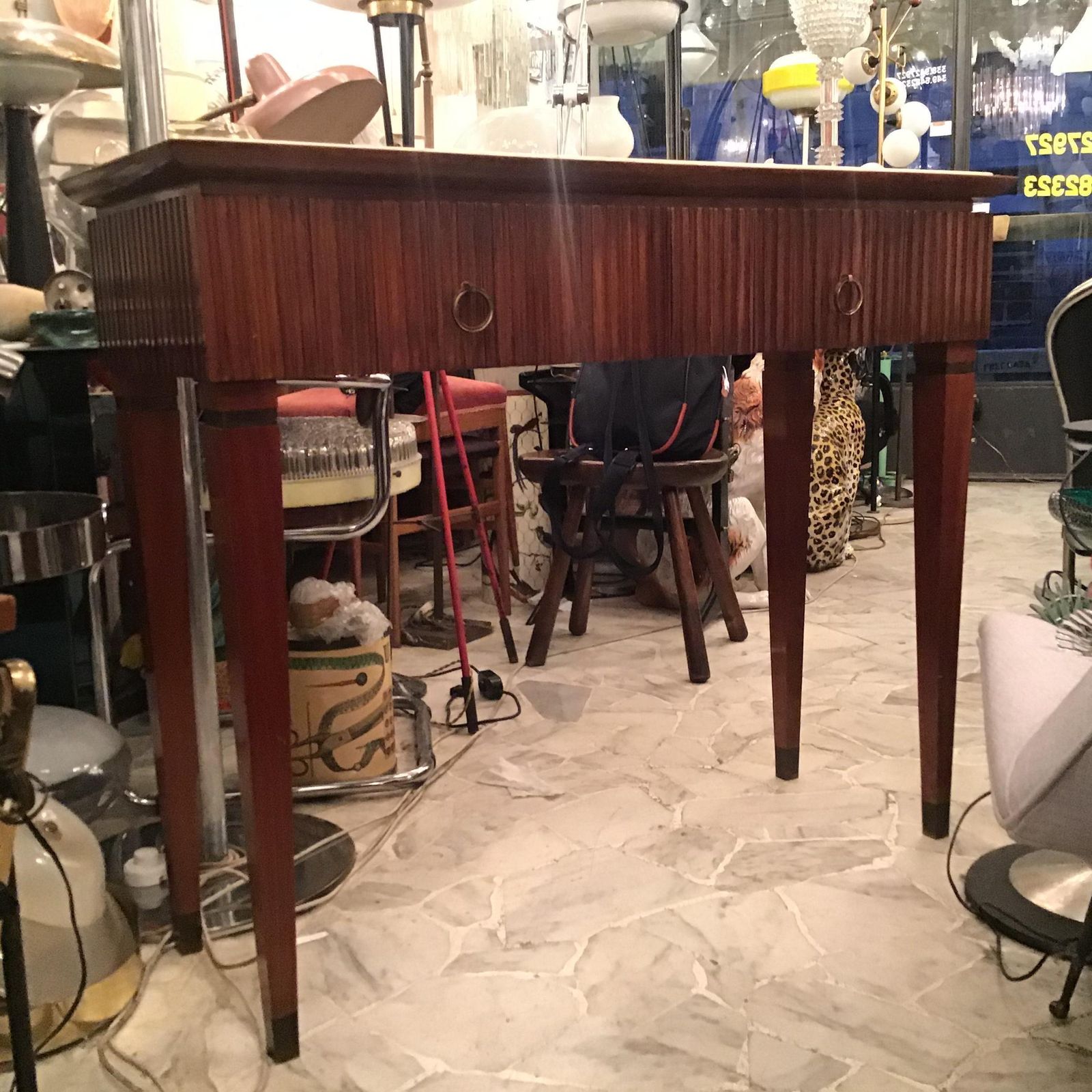 Paolo Buffa Console Brass Wood Marbre 1940 Italy photo Furniture