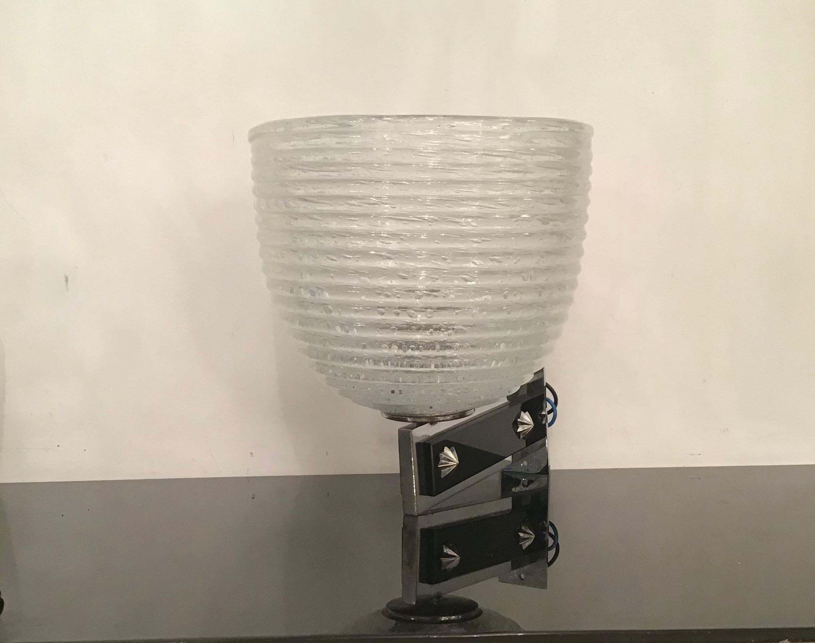 Venini Pulegoso Glass N 3 Appliques  Metal Crome Opaline Glass 1940 Italy photo furniture