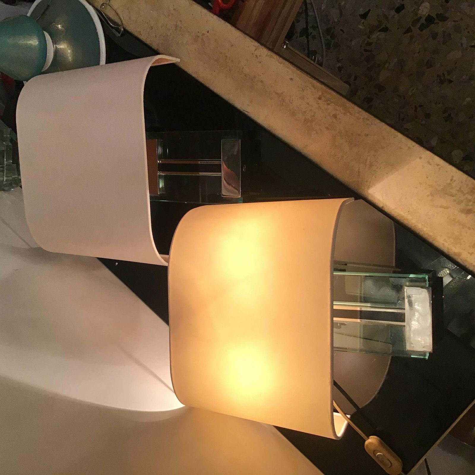 Fontana Arte Sconces/Appliques  Metal Crome Glass Lampshade 1968 Italy photo buy
