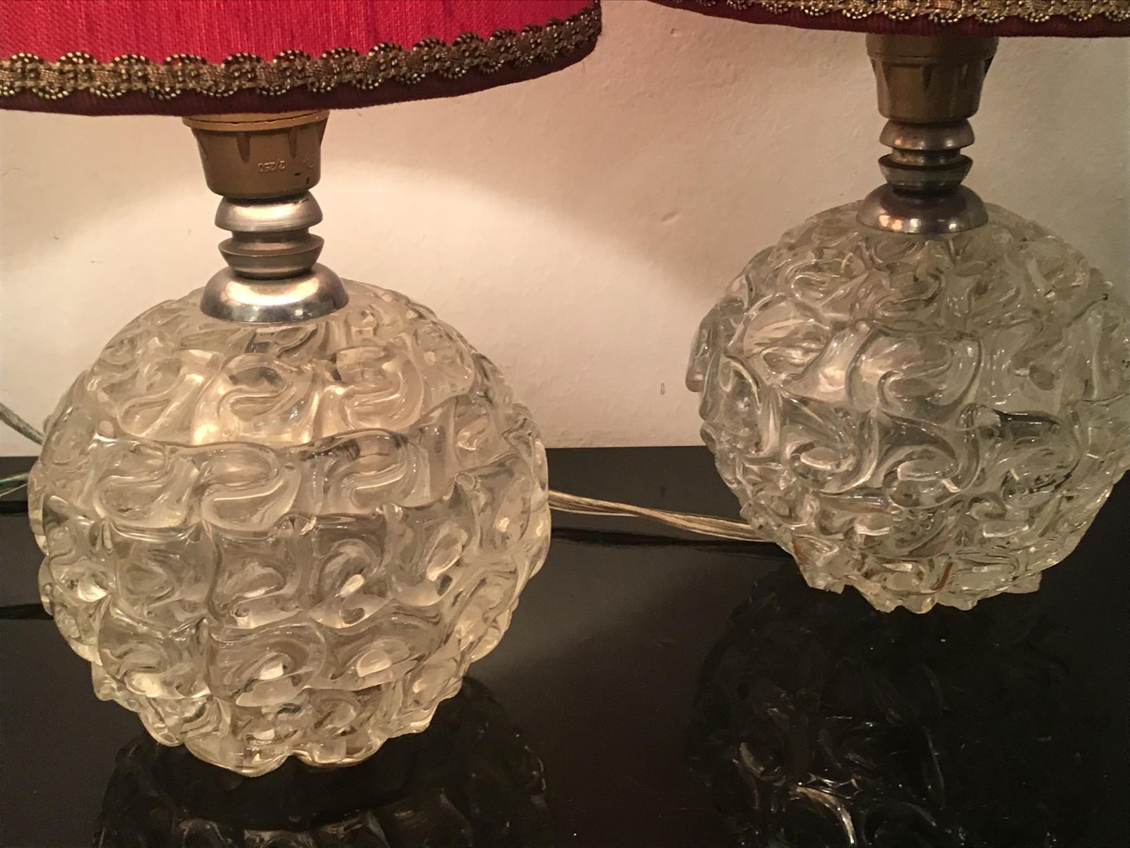 Seguso Table Lamps Murano Glass Metal Crome Lampshade 1940 Italy photo furniture