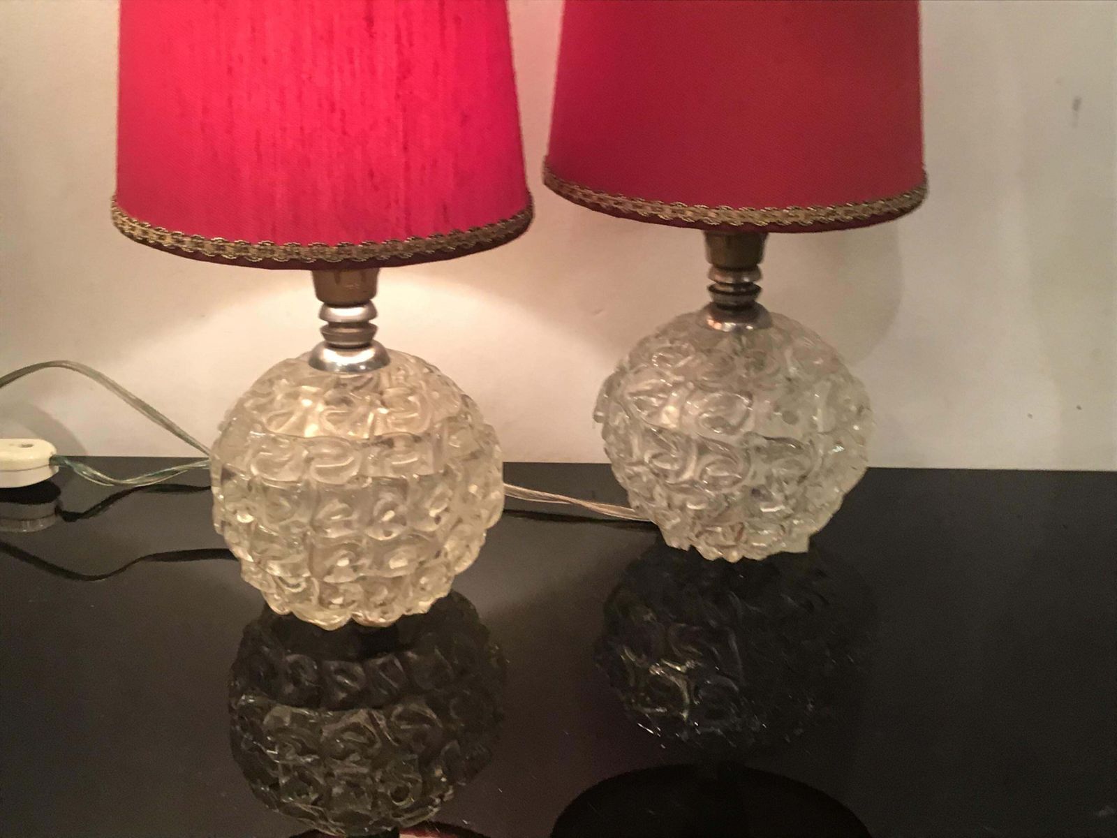 Seguso Table Lamps Murano Glass Metal Crome Lampshade 1940 Italy photo for sale