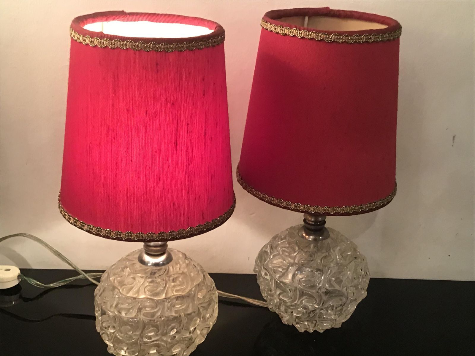 Seguso Table Lamps Murano Glass Metal Crome Lampshade 1940 Italy photo Lighting