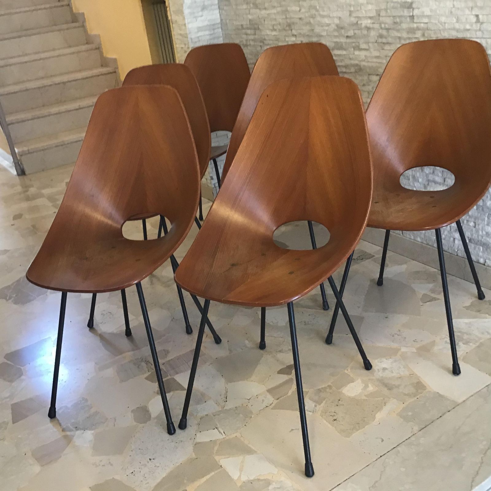 photo for sale Medea N 6 Chairs "F.Lli Tagliabue " Brass Iron Wood 1950 Italy