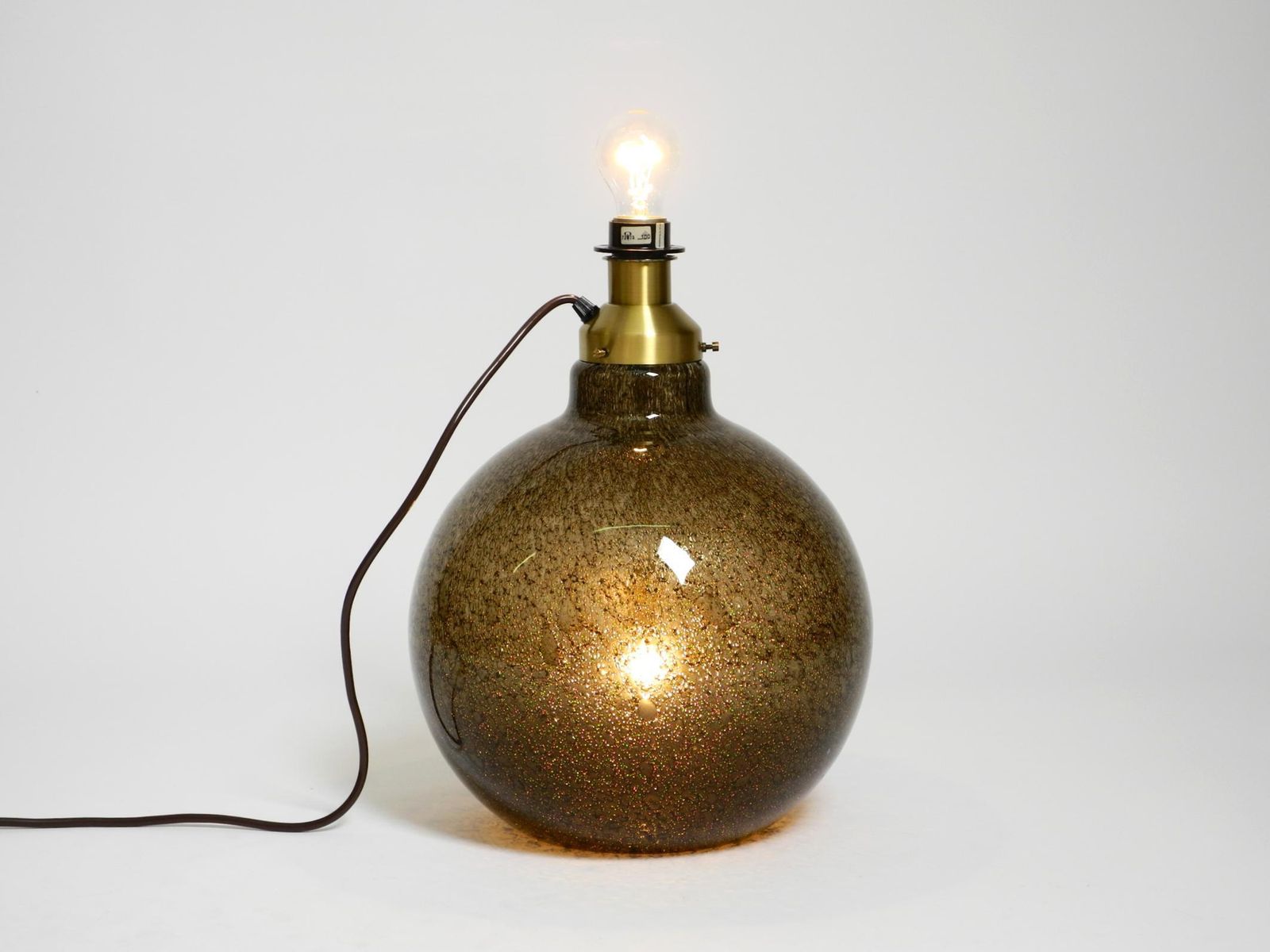 70s Putzler Table Lamp With Illuminated Glass Body And Shade Made Of Dupion Silk photo 1434.0