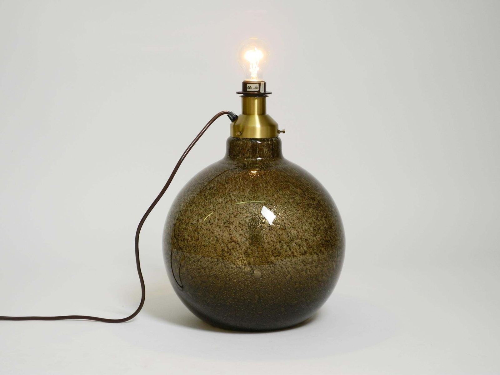 70s Putzler Table Lamp With Illuminated Glass Body And Shade Made Of Dupion Silk photo buy