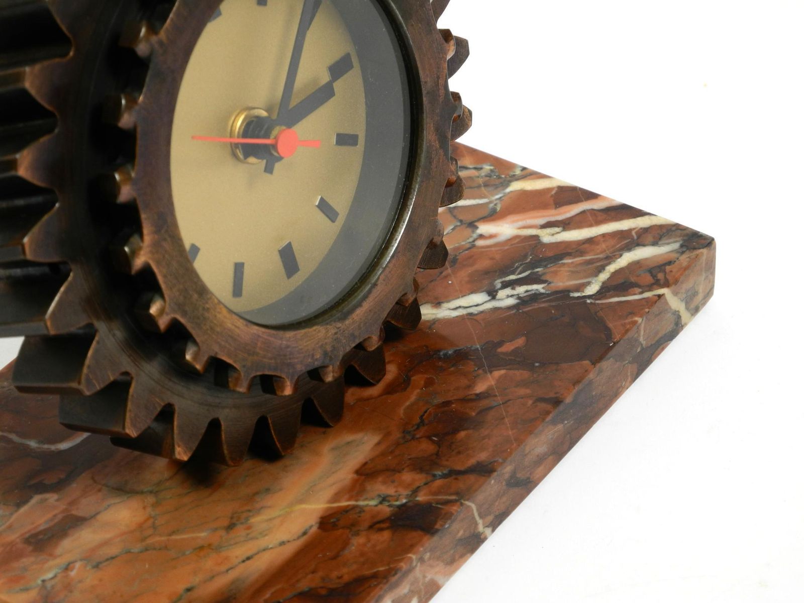 photo buy Beautiful 70s Heavy Table Clock Made Of An Iron Gear And A Marble Base