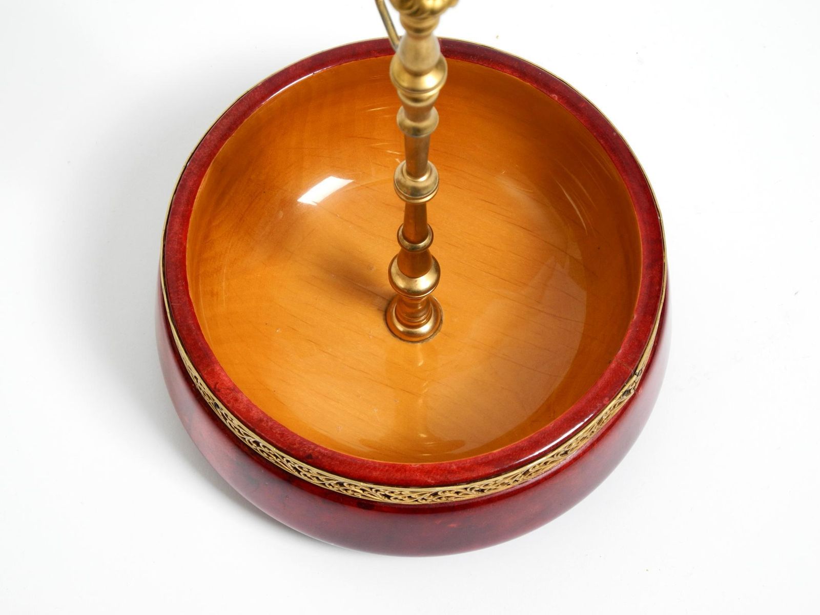 1960s Nut Bowl By Aldo Tura Made Of Red Goatskin And Brass   Made In Italy photo vinterior