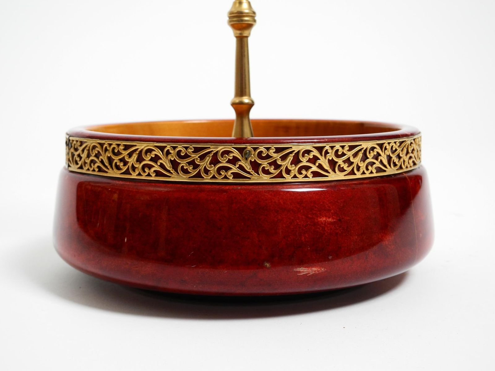 photo furniture 1960s Nut Bowl By Aldo Tura Made Of Red Goatskin And Brass   Made In Italy