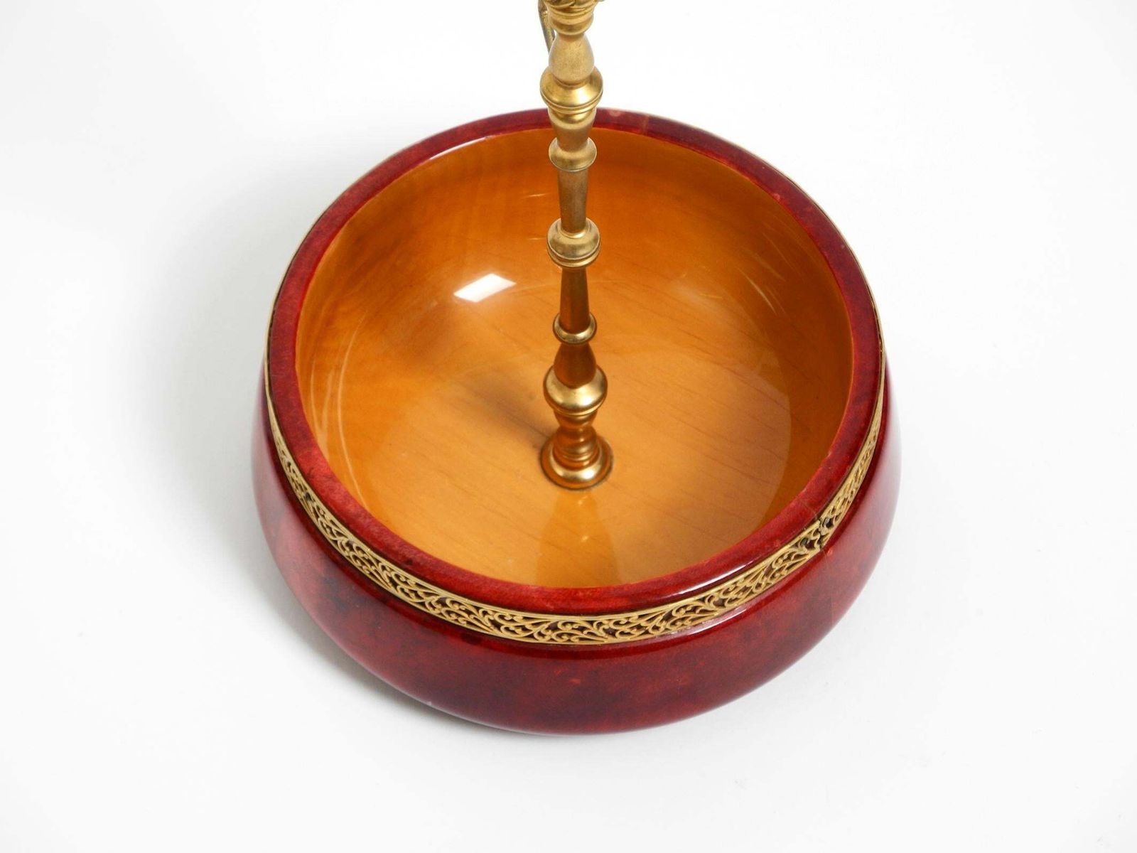 photo vinterior 1960s Nut Bowl By Aldo Tura Made Of Red Goatskin And Brass   Made In Italy