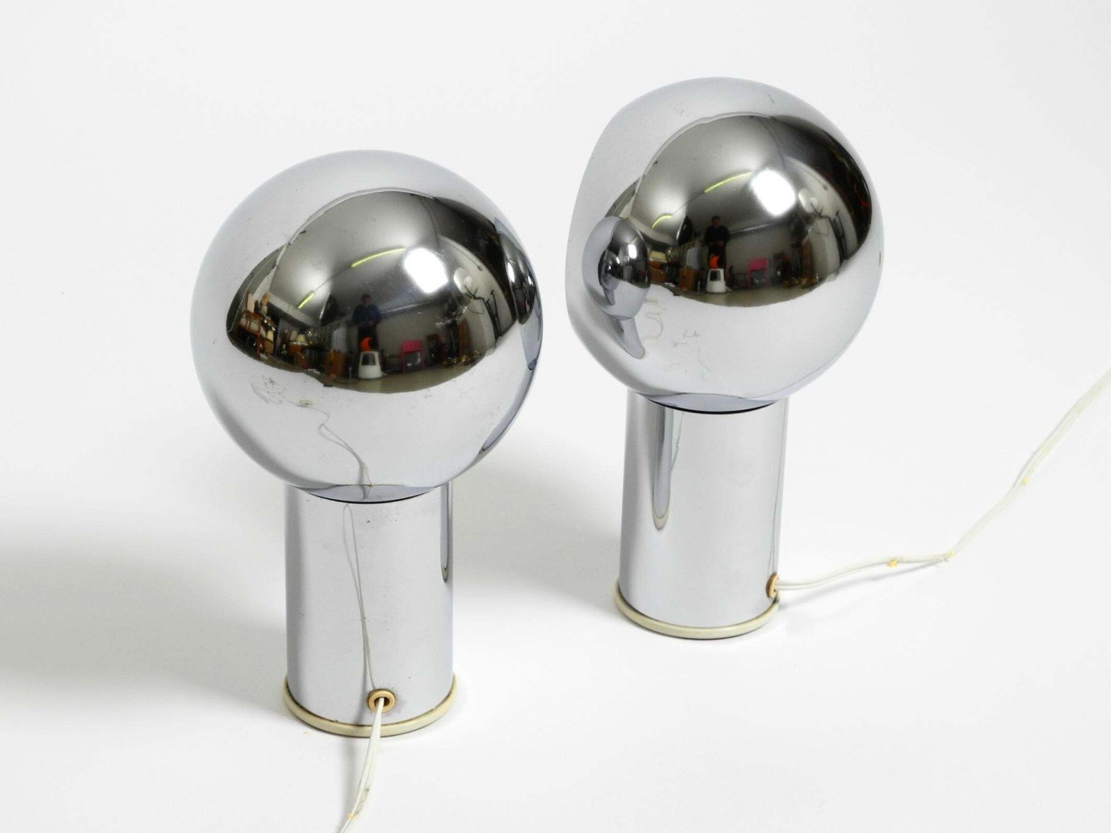 Pair Of Beautiful Large Mid Century Space Age Chrome Table Lamps   Made In Italy photo vinterior