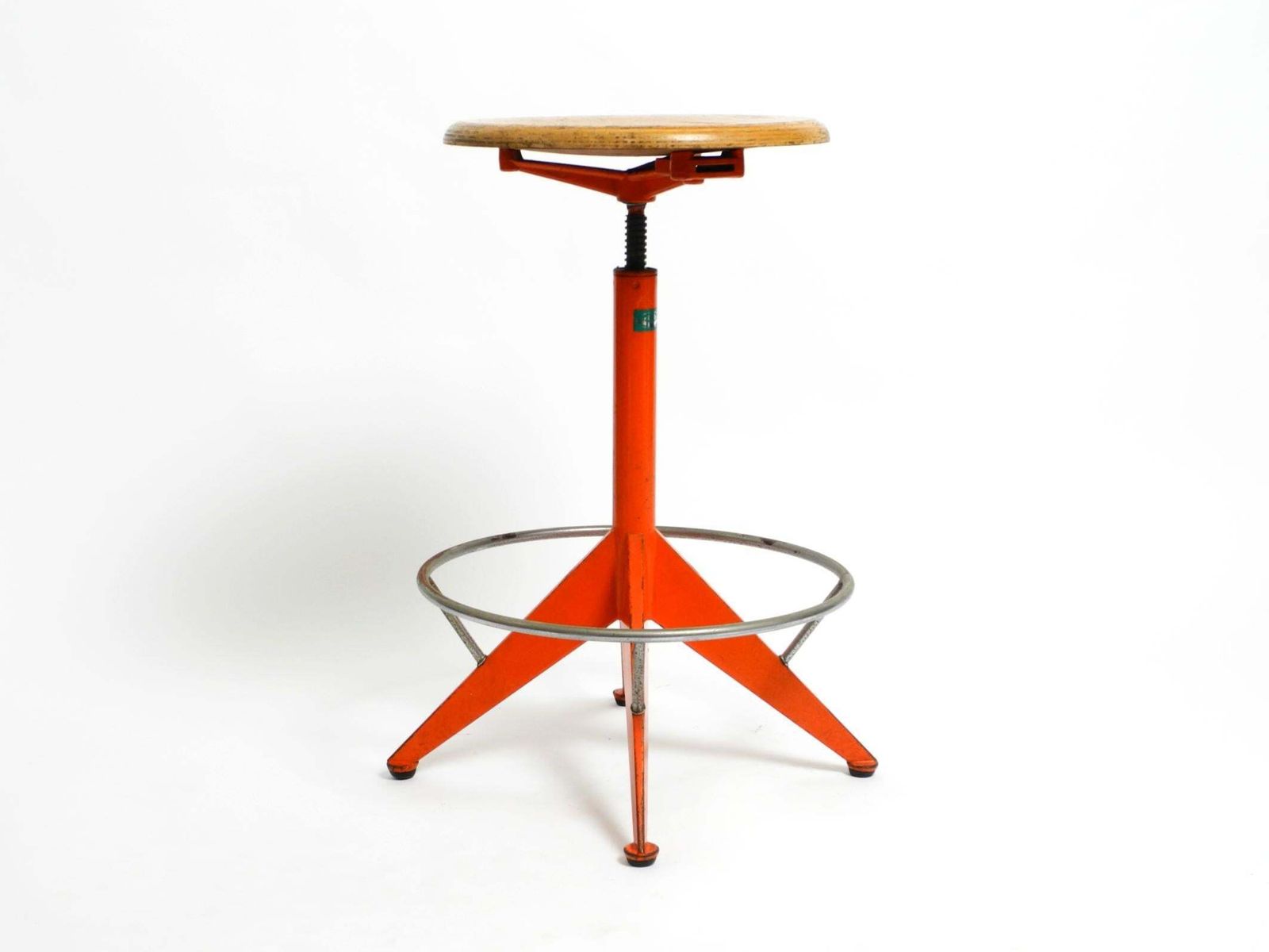 Rare Solid Italian Mid Century Industrial Metal Stool By Mautren In Rare Orange photo furniture
