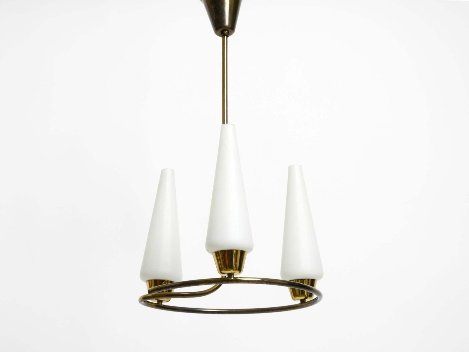 Mid Century Brass Ceiling Lamp With Glass And Fabric Shades By J. T. Kalmar photo vintage
