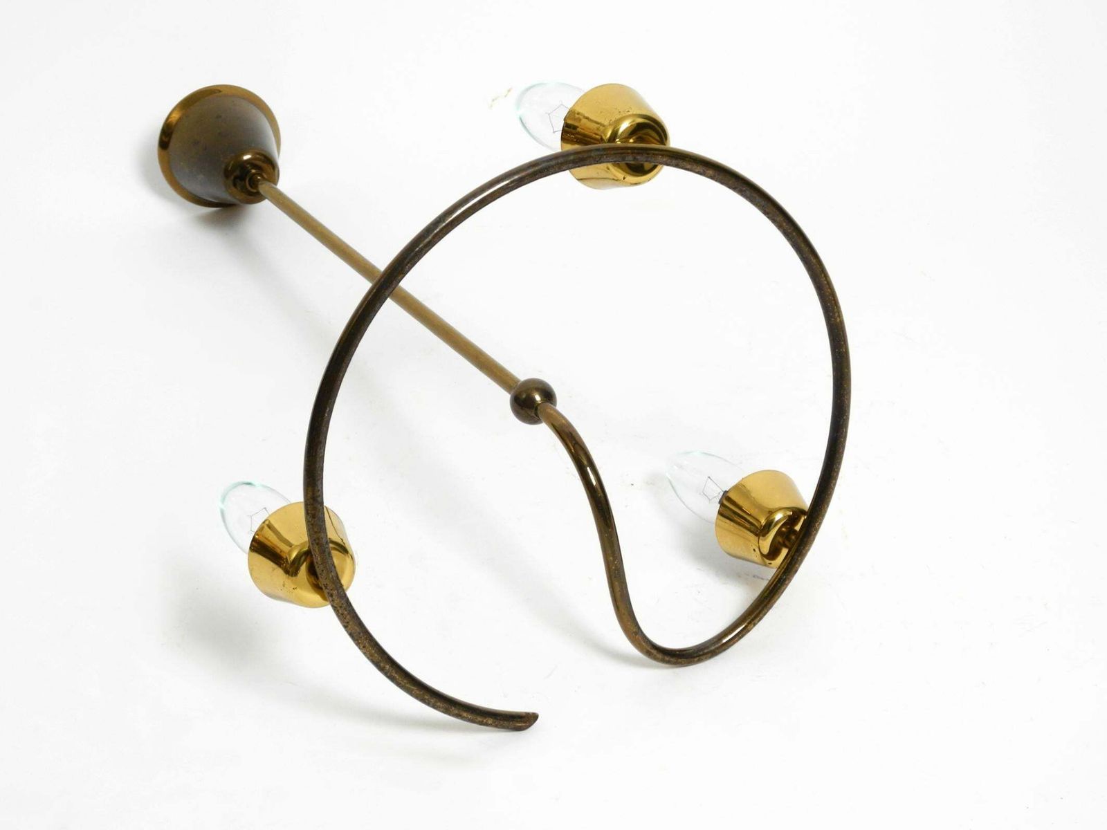 photo furniture Mid Century Brass Ceiling Lamp With Glass And Fabric Shades By J. T. Kalmar