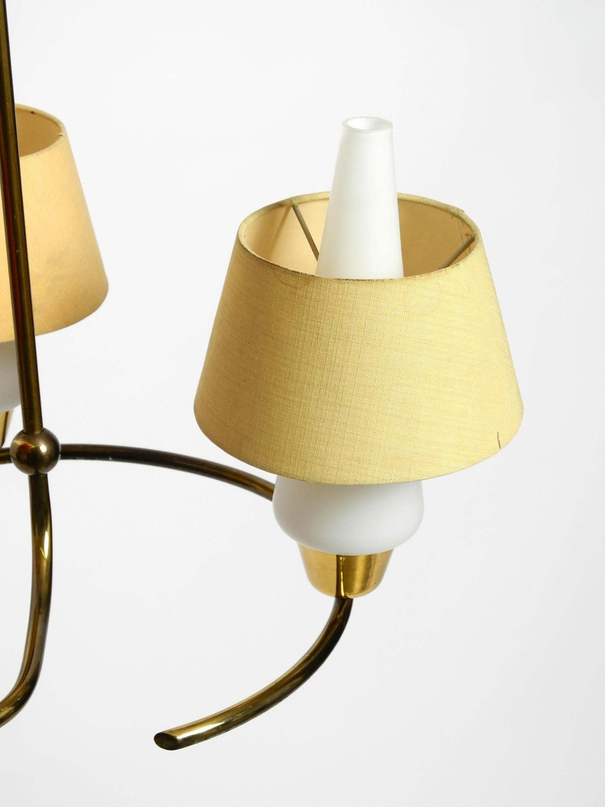 photo buy Mid Century Brass Ceiling Lamp With Glass And Fabric Shades By J. T. Kalmar