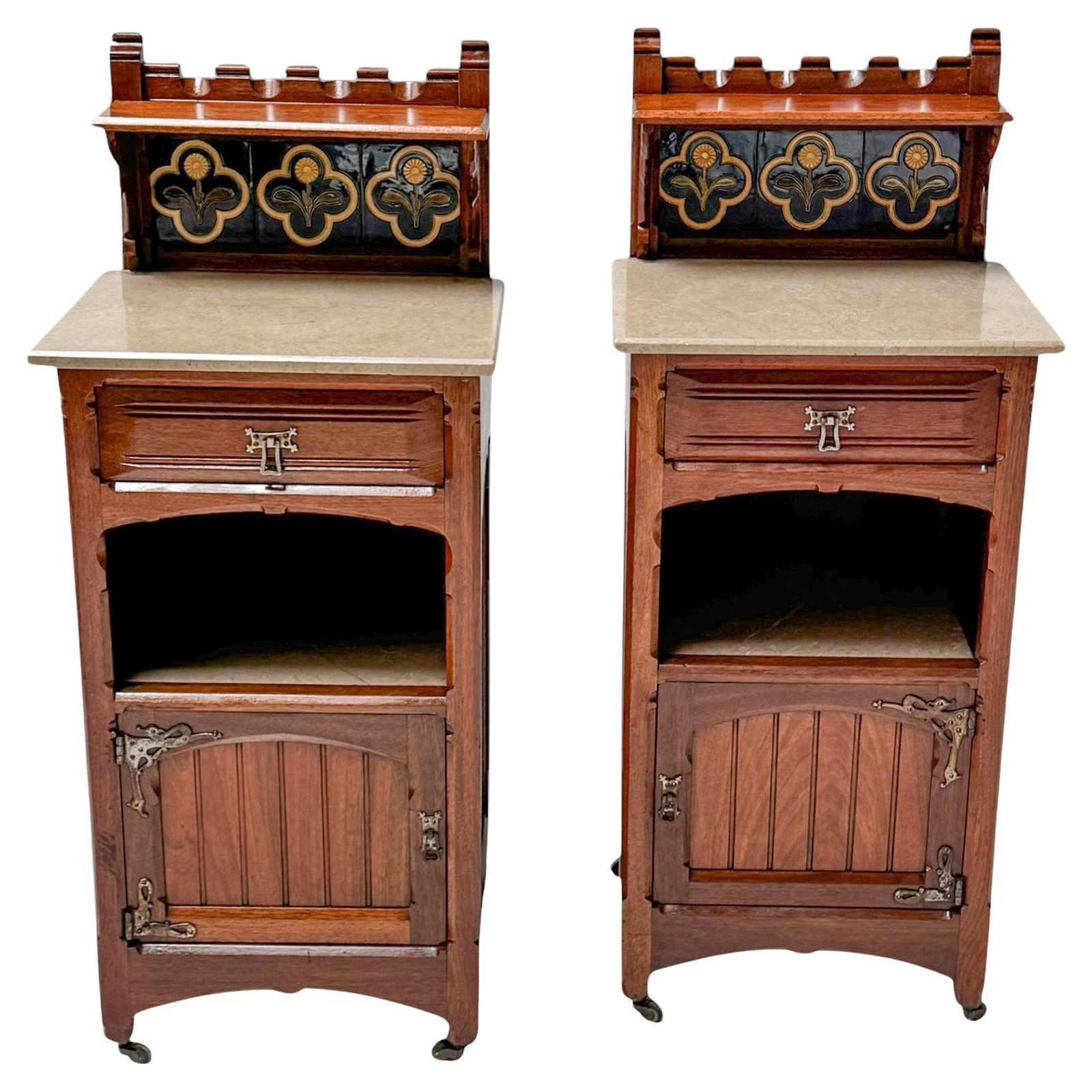 Two Arts & Crafts Nightstands By Gustave Serrurier Bovy, 1900s