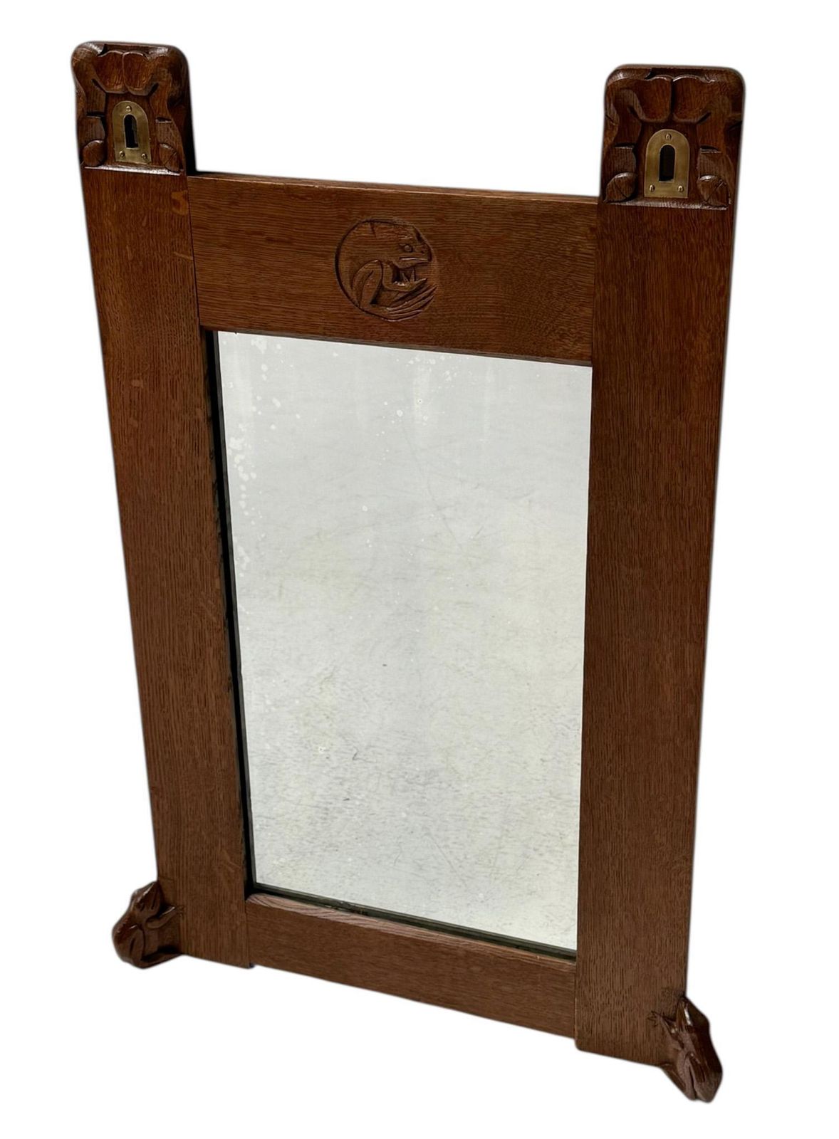 Arts & Crafts Wall Mirror With Hand Carved Frogs By Kobus De Graaff, 1900s photo Home Decor