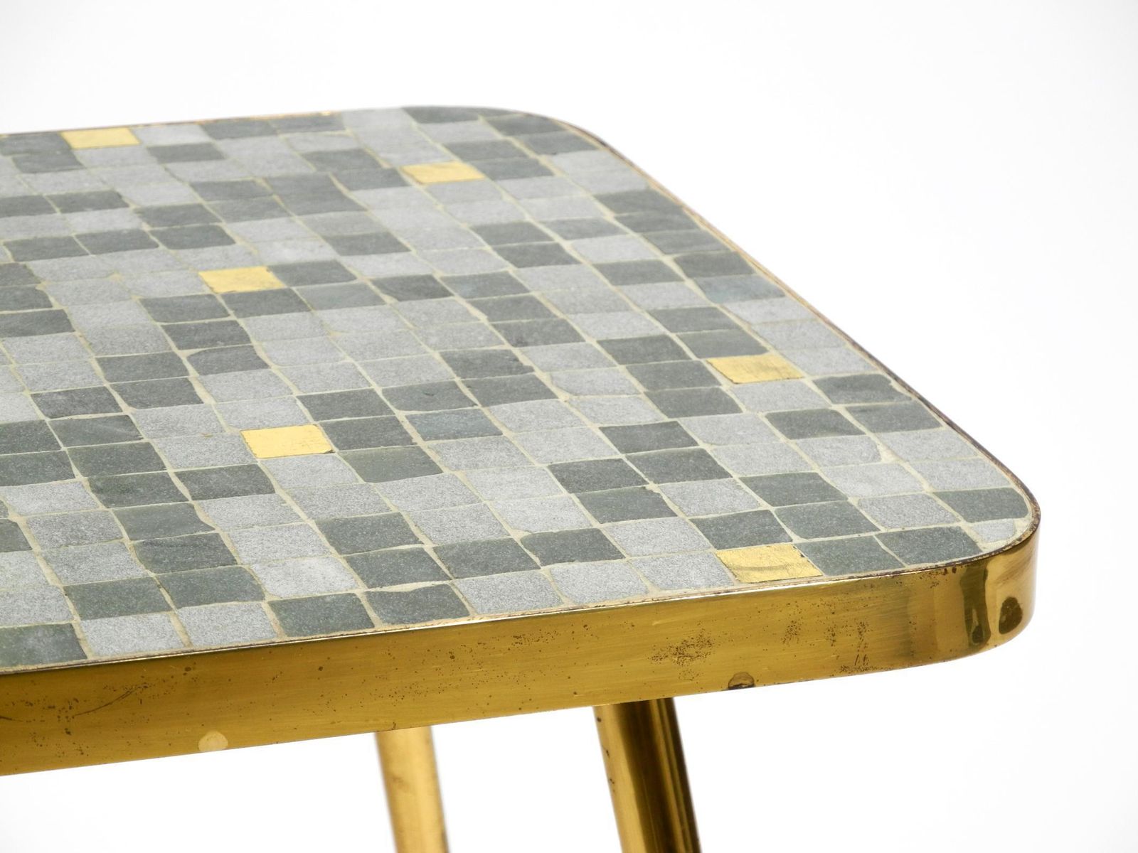 photo buy Mid Century Brass Side Table With Mosaic Surface By Münchener Zierspiegel