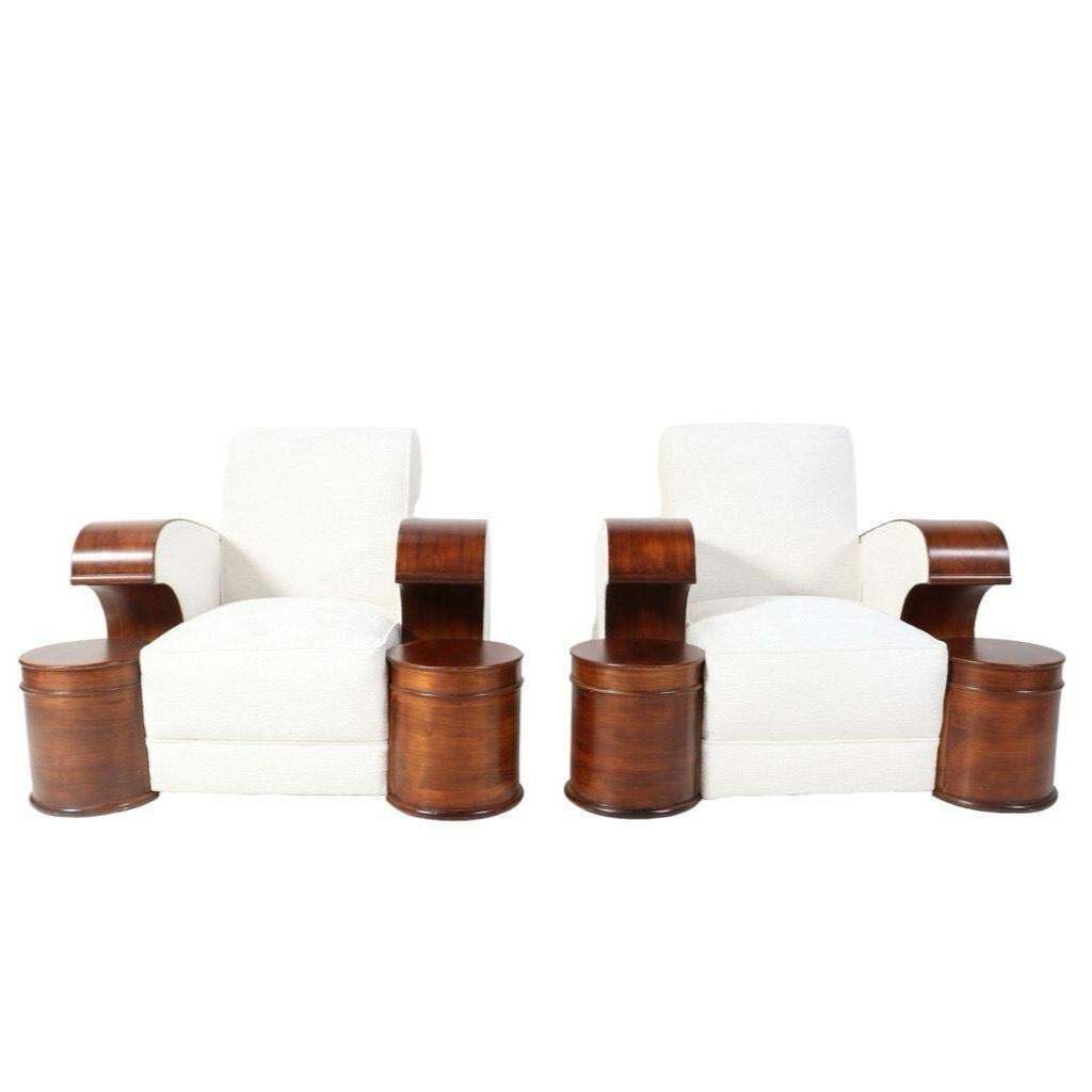 Pair Of French Art Deco Lounge Chairs With Bouclé, 1930s photo Furniture