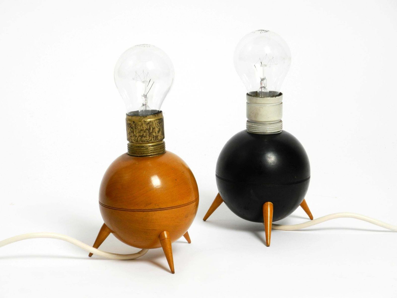 Pair Of Beautiful Small Mid Century Modern Tripod Wooden Table Lamps photo furniture