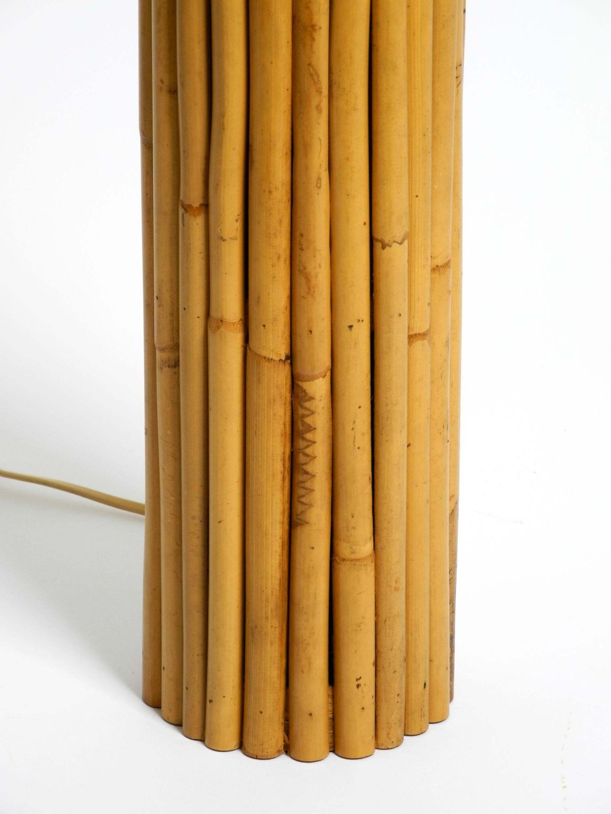Large Beautiful 1970s Italian Bamboo Table Lamp With Large Oiled Paper Shade photo vintage