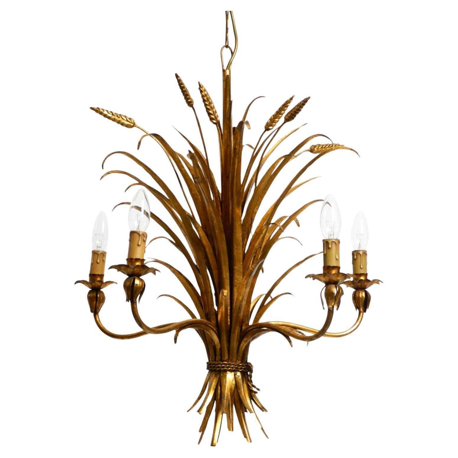 Beautiful 1970s Gold Plated 5 Arm Tall Metal Chandelier By Hans Kögl