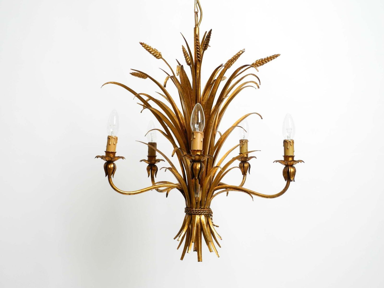 Beautiful 1970s Gold Plated 5 Arm Tall Metal Chandelier By Hans Kögl photo furniture