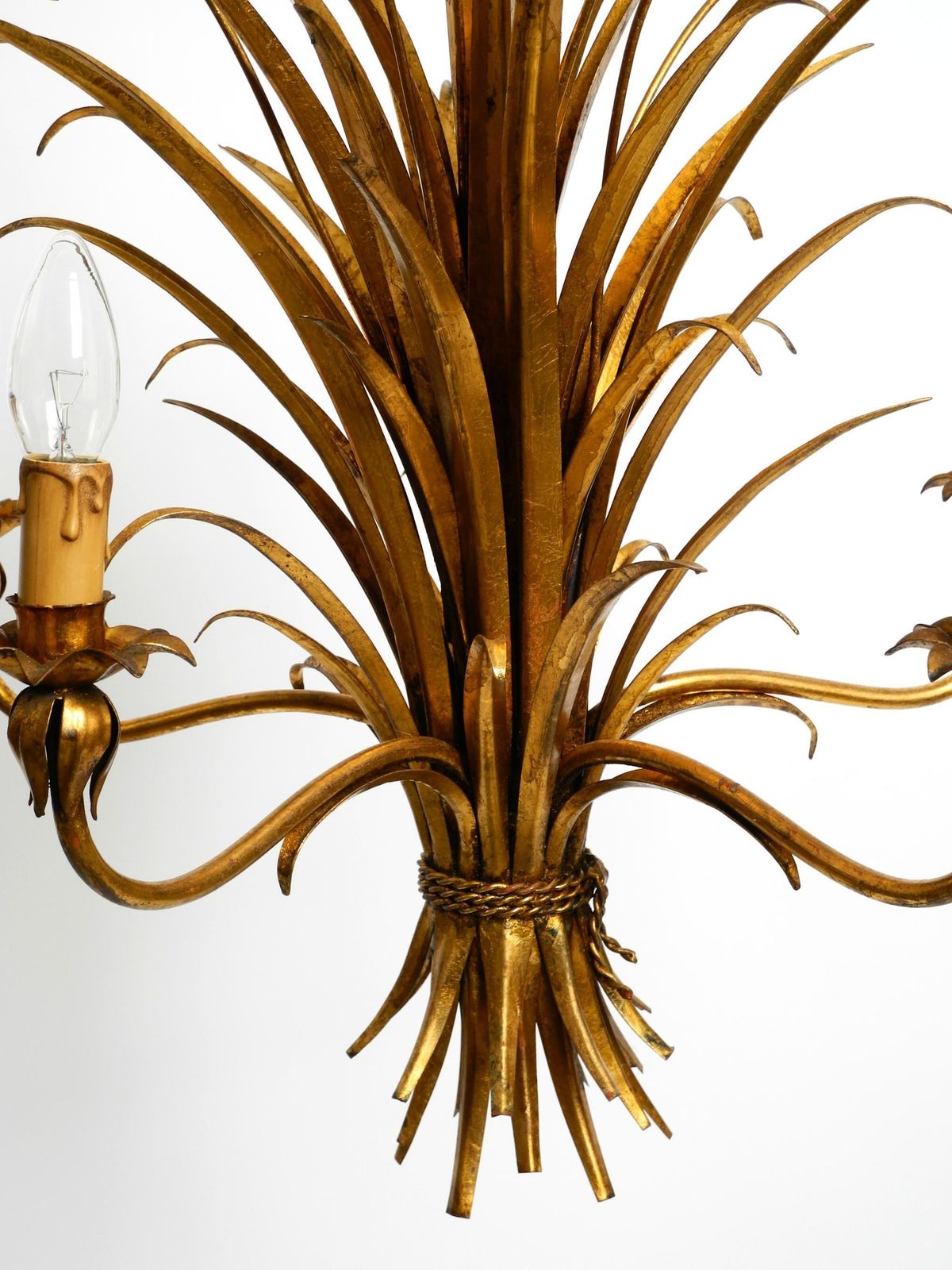 Beautiful 1970s Gold Plated 5 Arm Tall Metal Chandelier By Hans Kögl photo vinterior