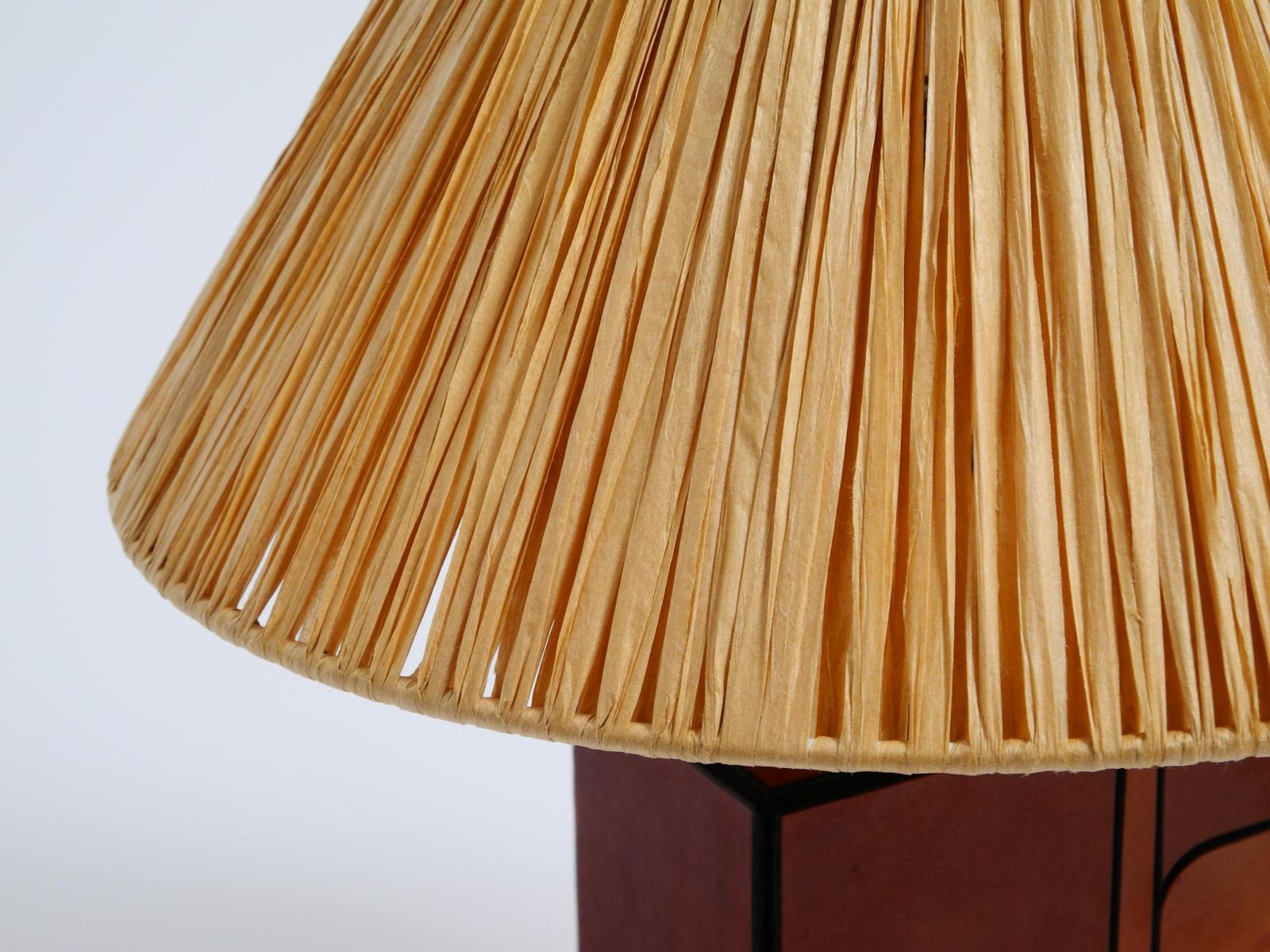 Lighting Italian 1960s Table Lamp Made Of Wood And Leather With Paper Straw Lampshade photo