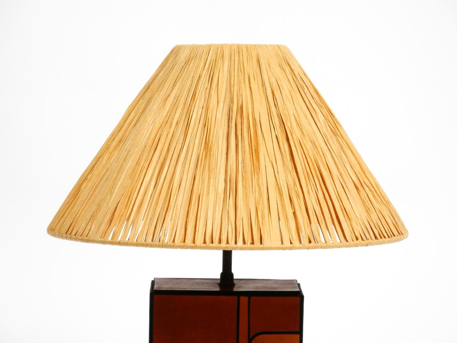 797.0 Italian 1960s Table Lamp Made Of Wood And Leather With Paper Straw Lampshade photo
