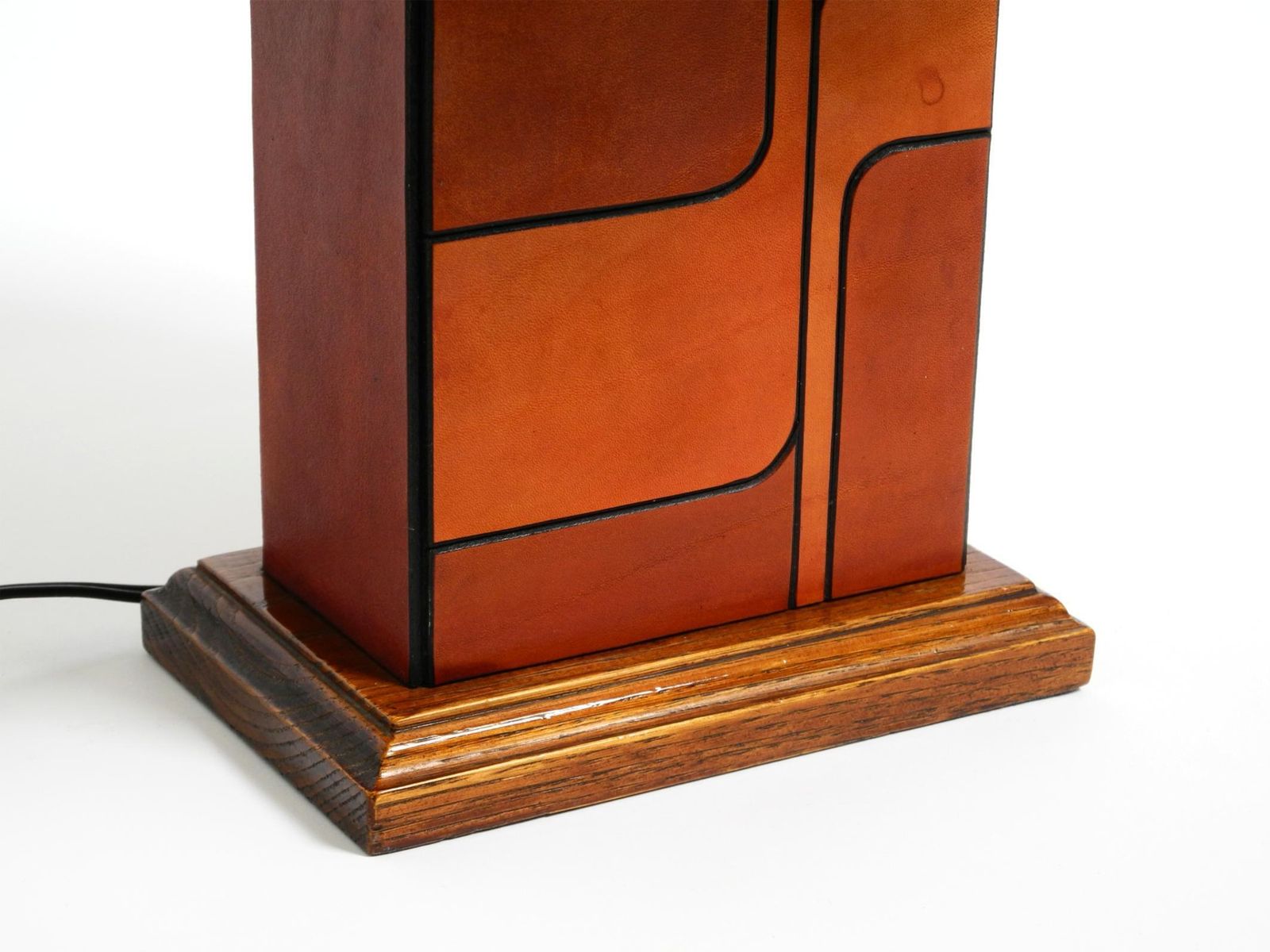 photo buy Italian 1960s Table Lamp Made Of Wood And Leather With Paper Straw Lampshade