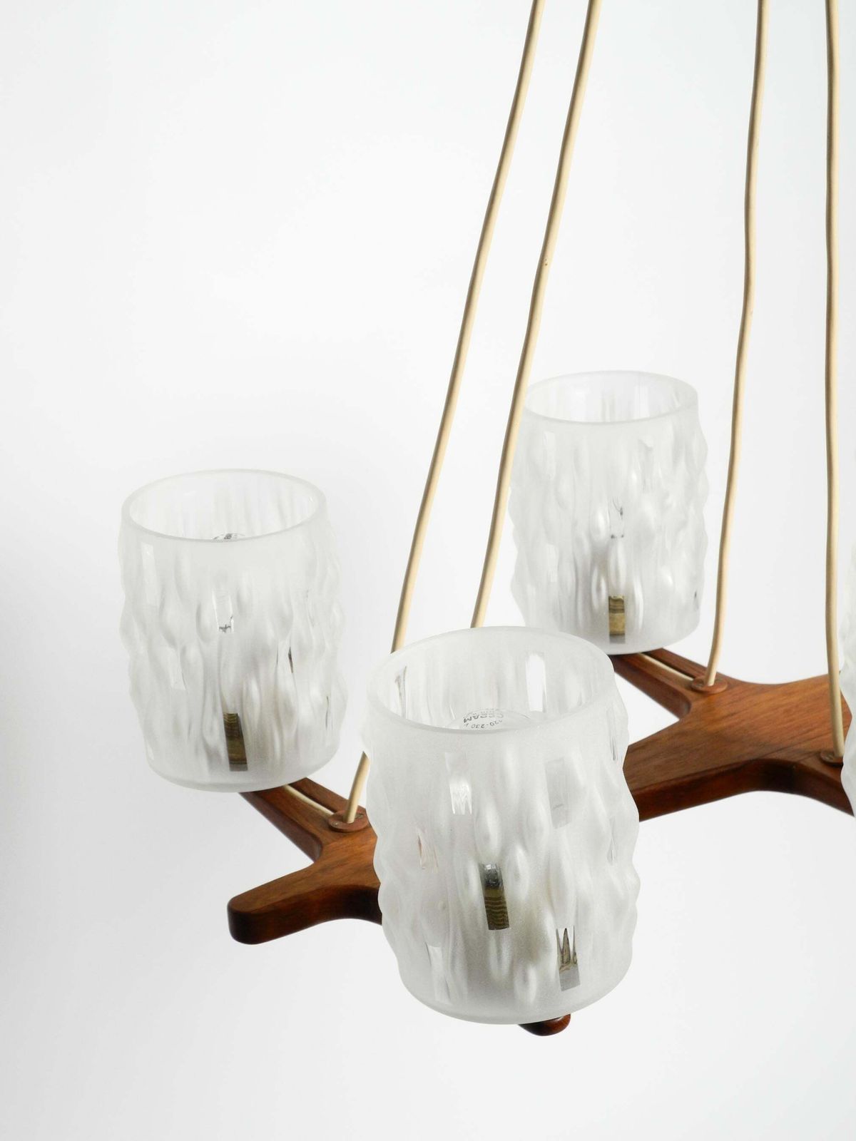 6 Armed Scandinavian 1960s Ceiling Lamp Made Of Teak And With Glass Shades photo buy