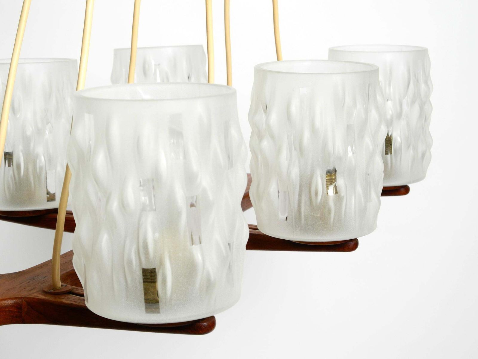 6 Armed Scandinavian 1960s Ceiling Lamp Made Of Teak And With Glass Shades photo vintage