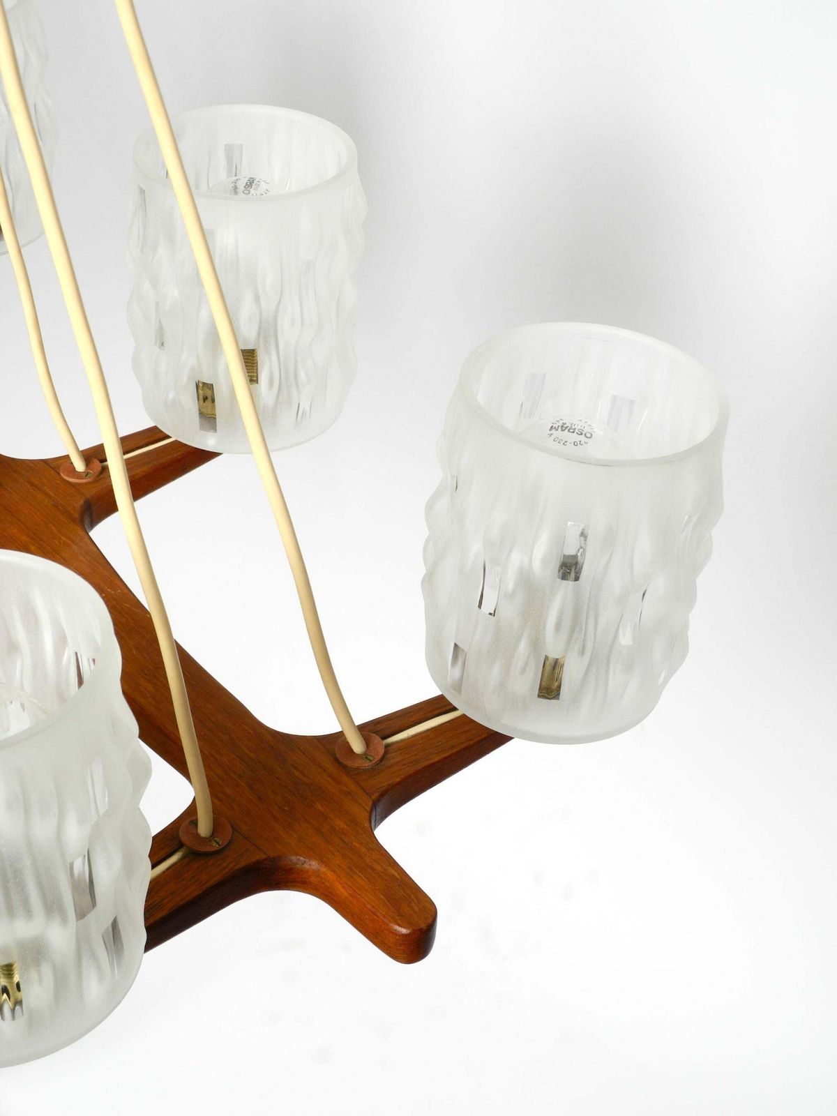 photo buy 6 Armed Scandinavian 1960s Ceiling Lamp Made Of Teak And With Glass Shades
