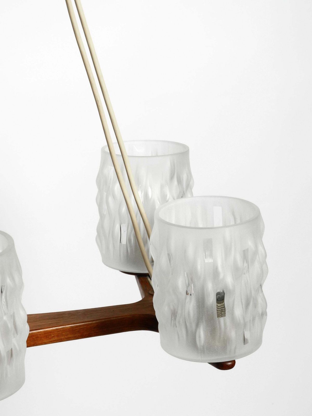 photo vintage 6 Armed Scandinavian 1960s Ceiling Lamp Made Of Teak And With Glass Shades