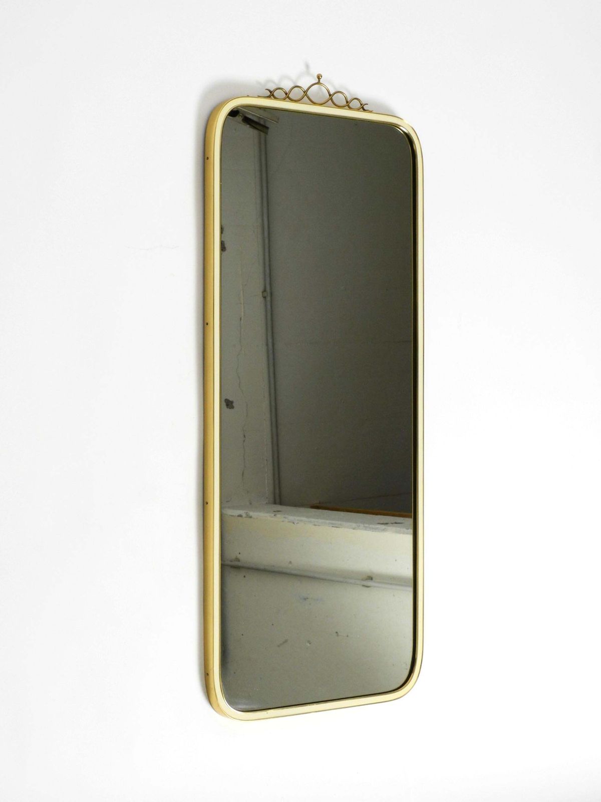 Large Heavy Long Mid Century Brass Wall Mirror By Münchner Zierspiegel photo Home Decor