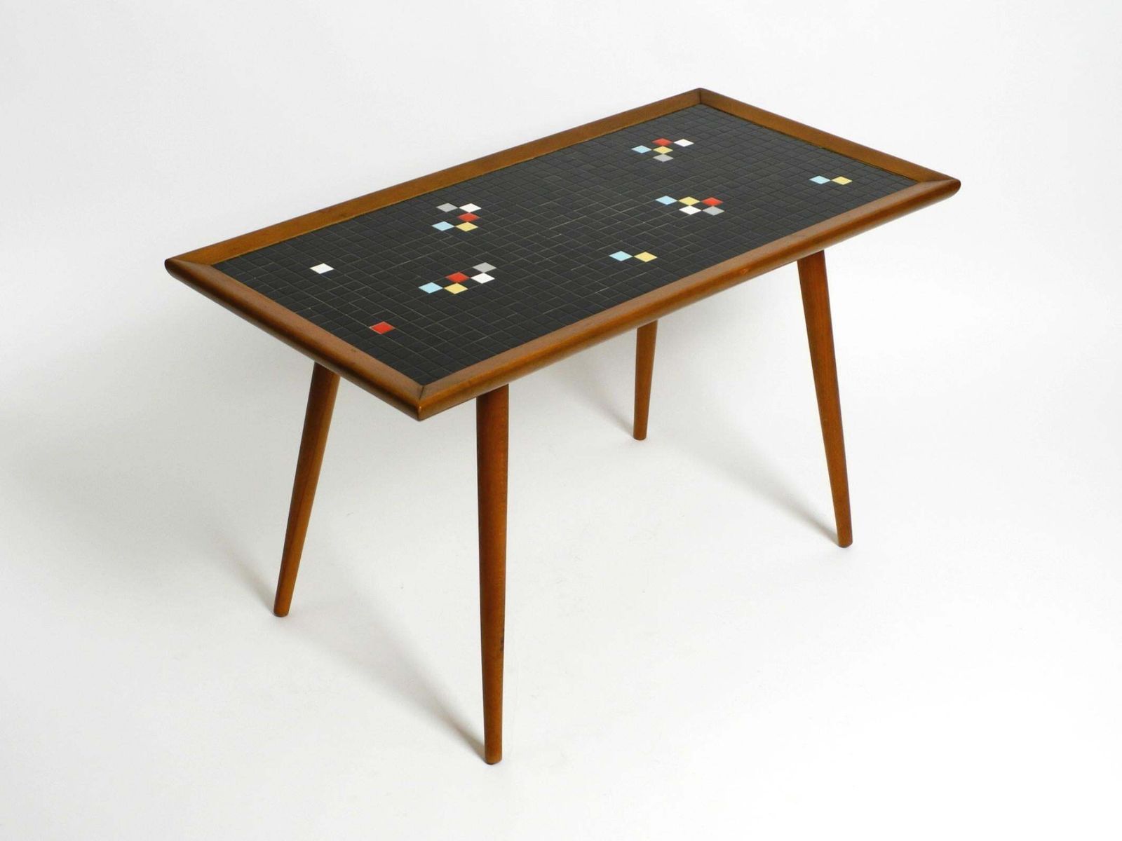 Beautiful Long Mid Century Walnut Wood Coffee Table With A Mosaic Surface photo Furniture