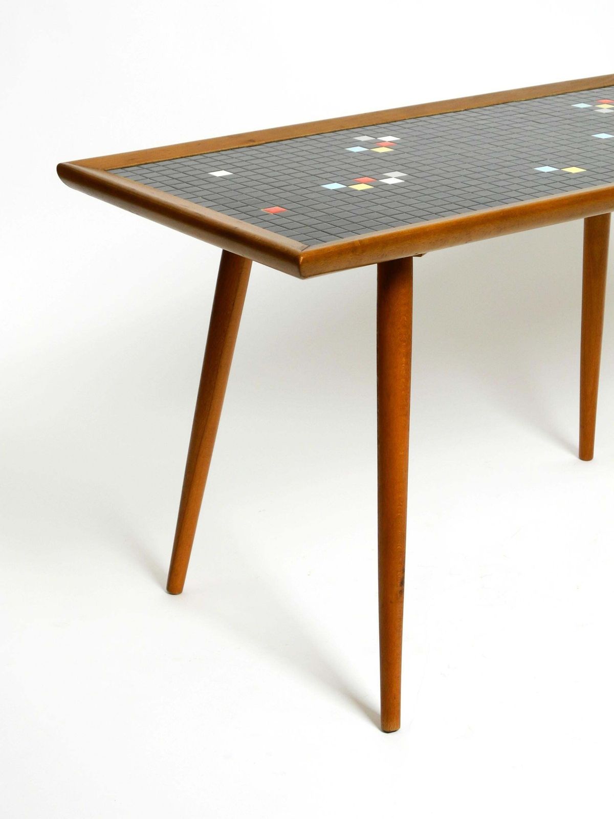 photo buy Beautiful Long Mid Century Walnut Wood Coffee Table With A Mosaic Surface