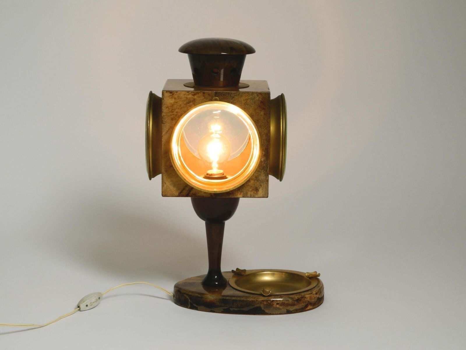 Large Italian Mid Century Table Lamp By Aldo Tura Designed Like A Lantern photo vinterior