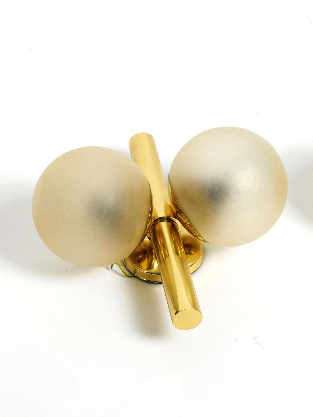 Lighting Pair Of Beautiful 1960s Kaiser Brass Wall Lamps With Two Golden Glass Spheres photo