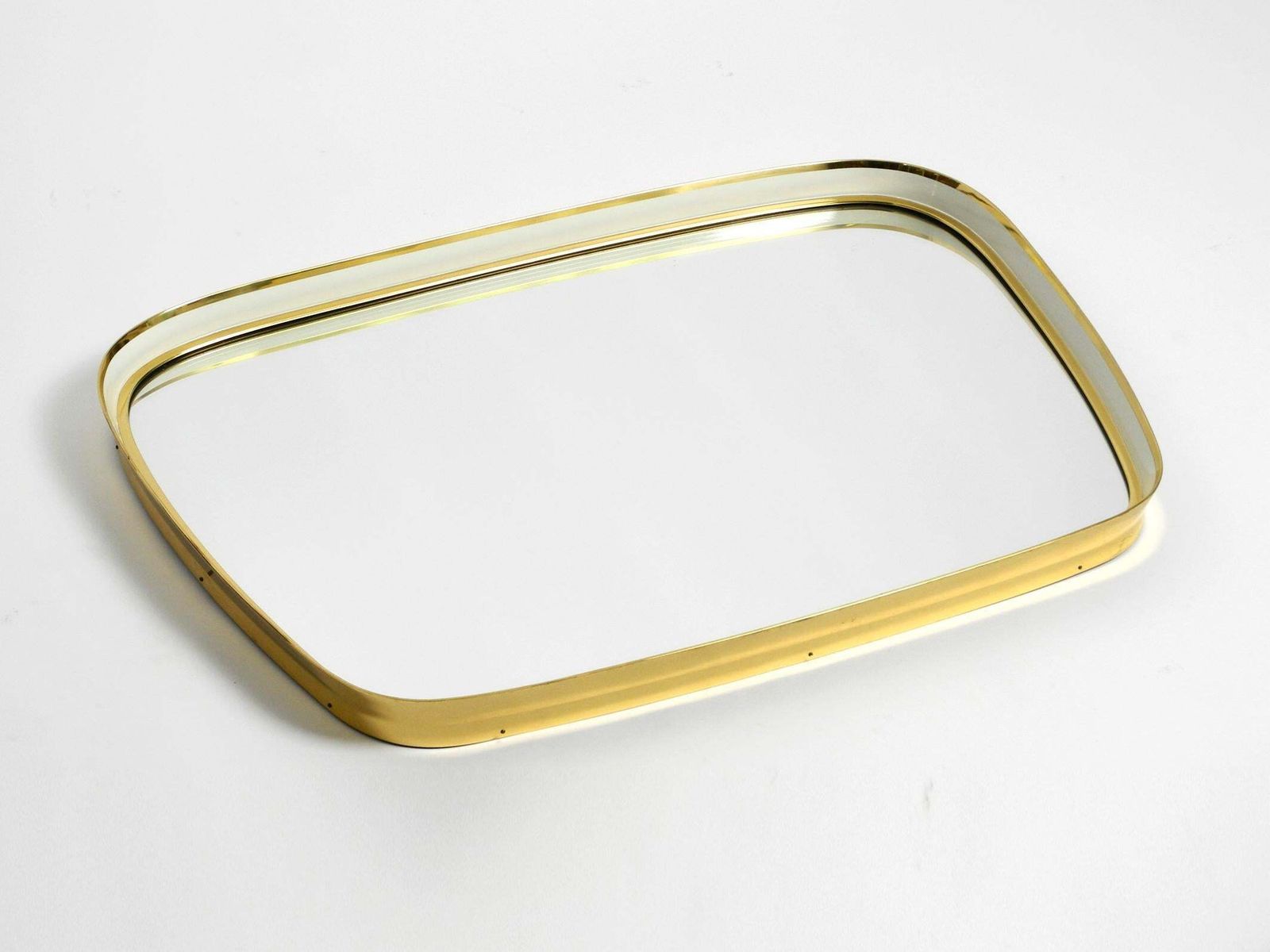 Huge Mid Century Modern "Zier Form" Wall Mirror With Heavy Brass Frame photo furniture