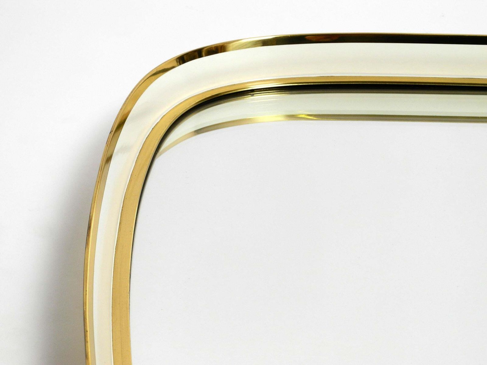 Huge Mid Century Modern "Zier Form" Wall Mirror With Heavy Brass Frame photo buy