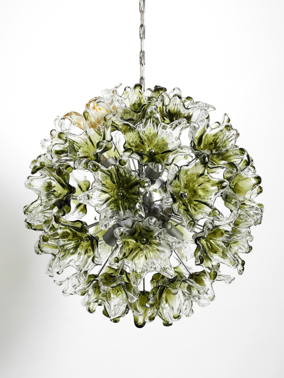 Large Unique Italian Xxl 1960s Pendant Lamp With Murano Glass Flowers By Veart photo for sale