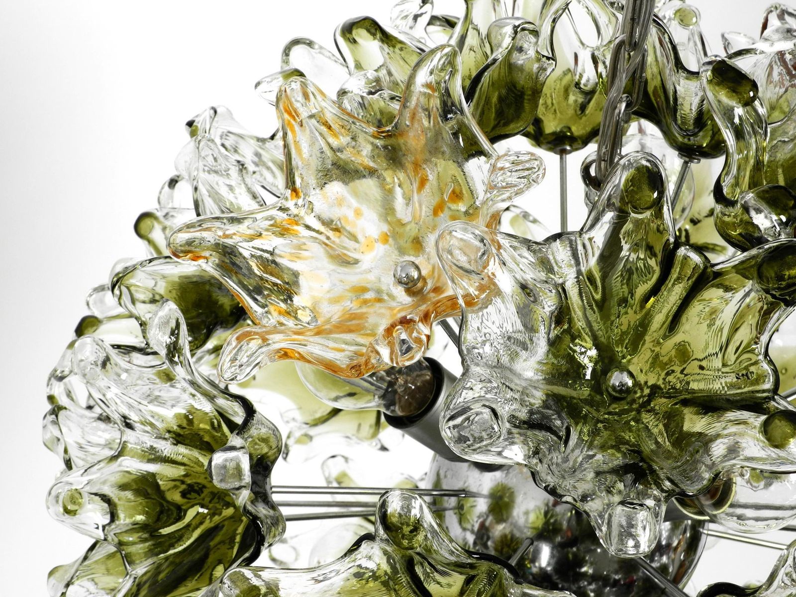 Large Unique Italian Xxl 1960s Pendant Lamp With Murano Glass Flowers By Veart photo vintage