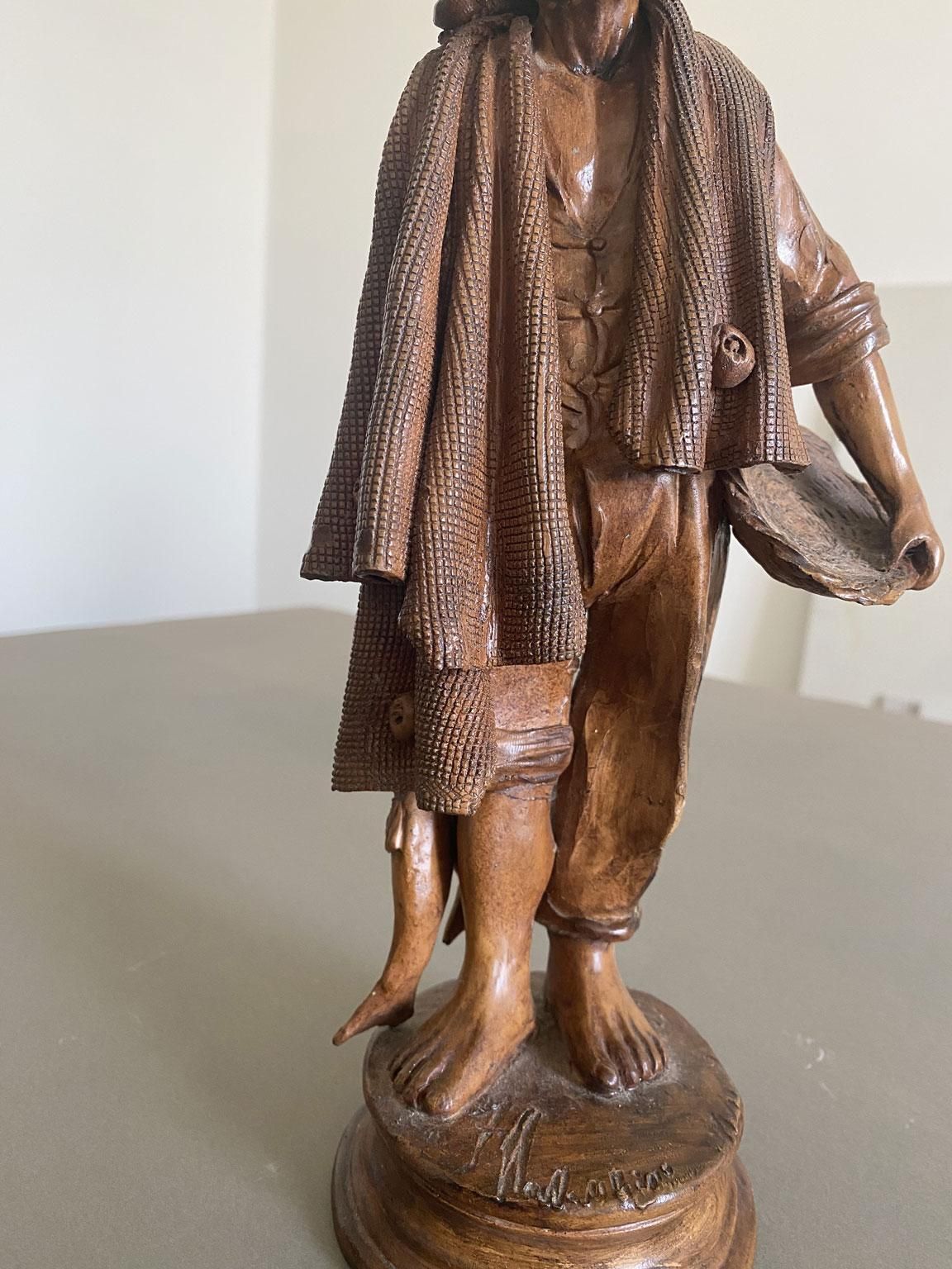 Italy Late 20th Century Carved Wooden Fisherman Sculpture photo vinterior