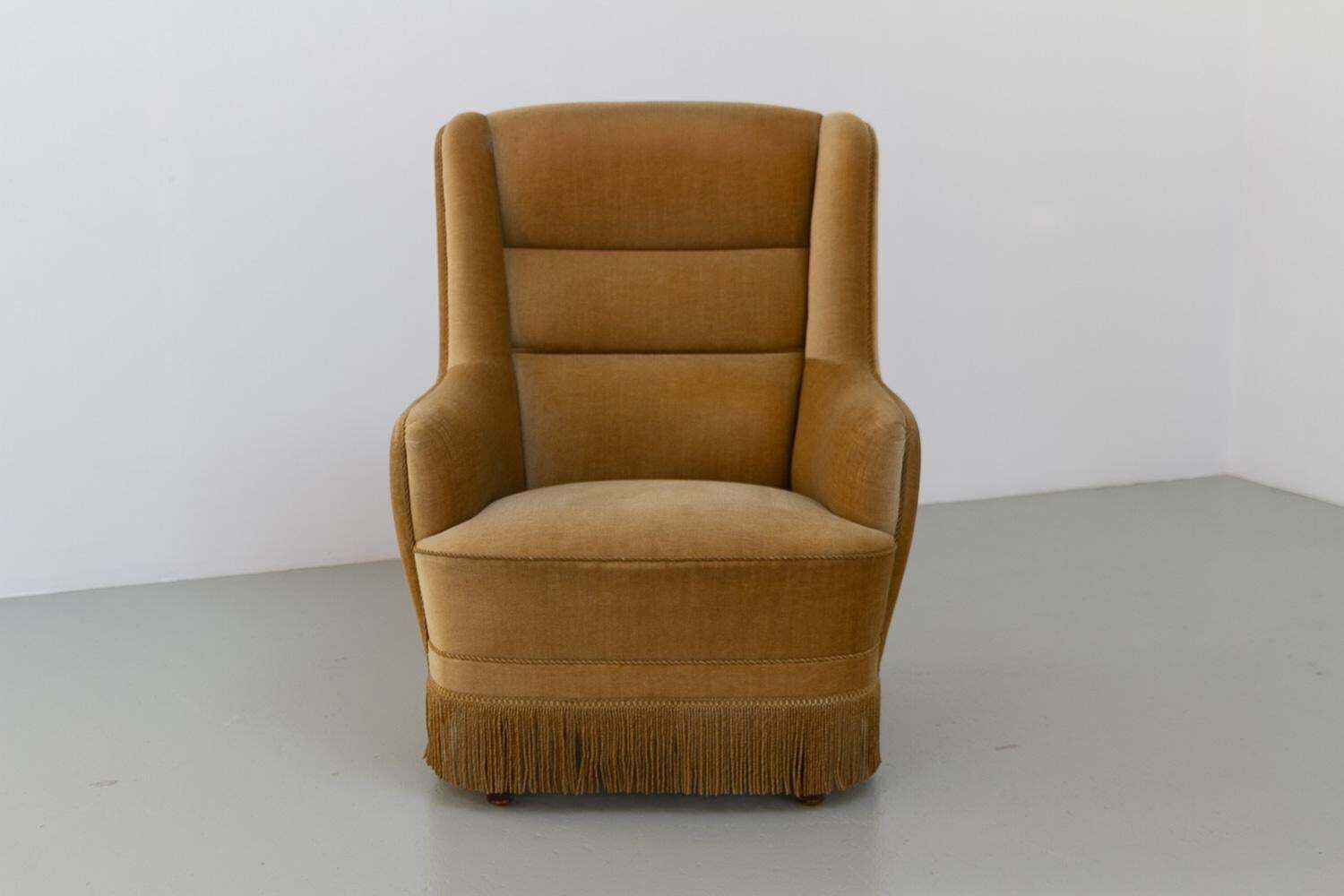 Danish Mid Century Velvet Lounge Chair, 1960s. photo Furniture