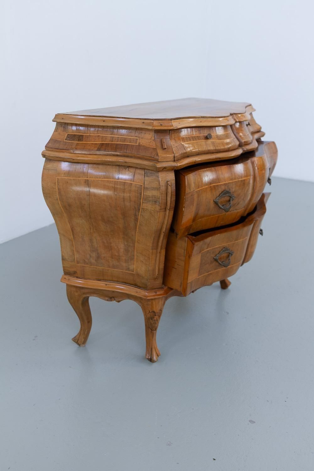 Italian Olive Wood Bombe Chest Of Drawers Rococo Style, 1950s. photo 737.0