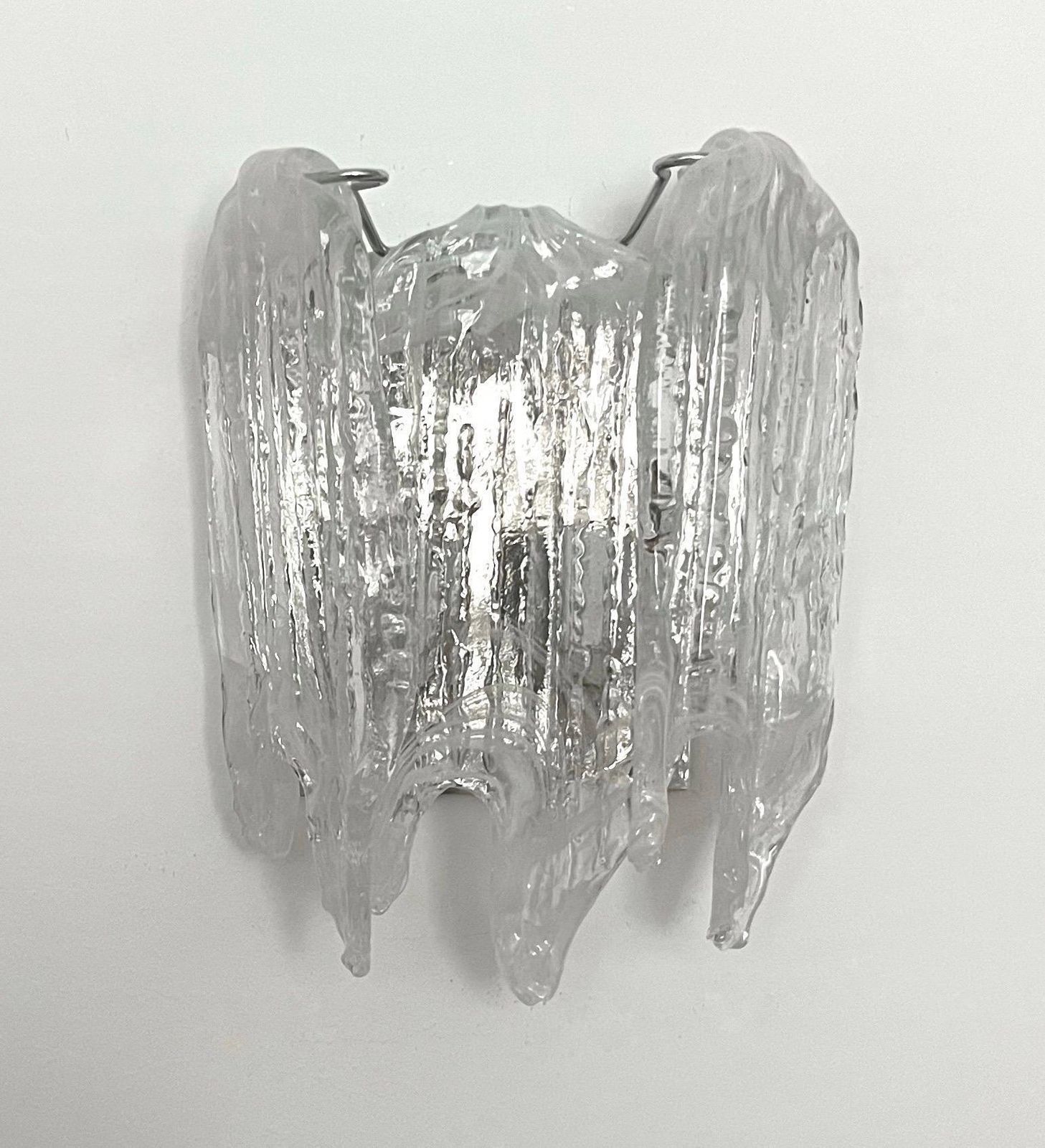 Italian Mid Century White Clear Murano Glass Wall Sconce By Mazzega, 1970s photo furniture
